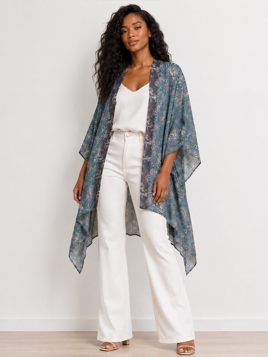LOFT Other - Ann Taylor LOFT Teal Paisley Lightweight Floral Open-Front Kimono - One Size